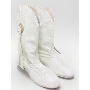 1991 Linda Lewis Designs Western Dance Boots Size 8.5 White Leather Cheerleader